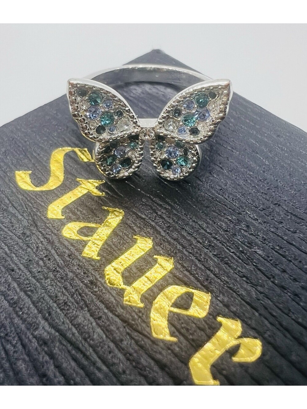 STAUER Topaz Ring butterfly blue green aqua clear 925 size 7